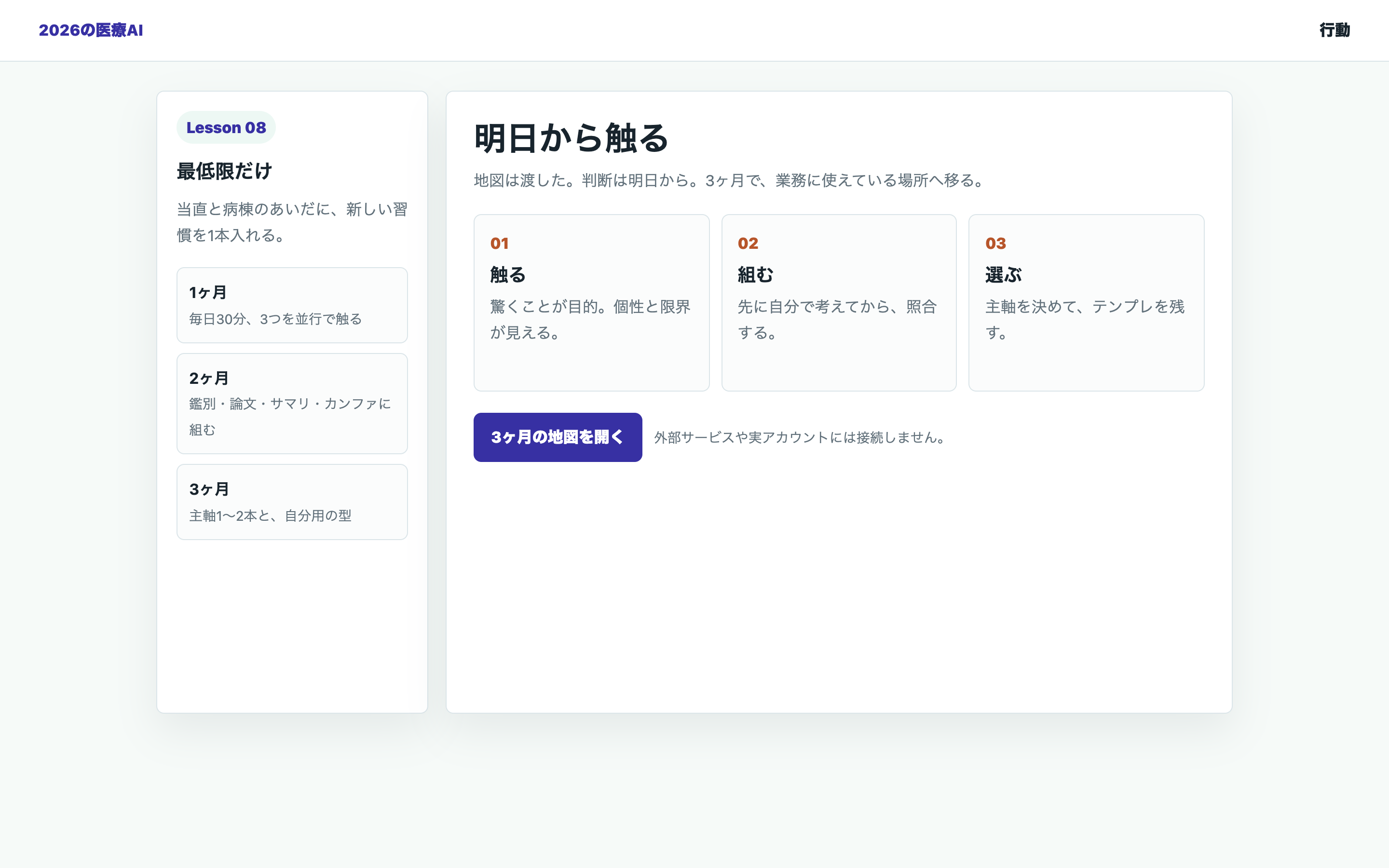 明日から3ヶ月の行動地図を整理する教材用の画面