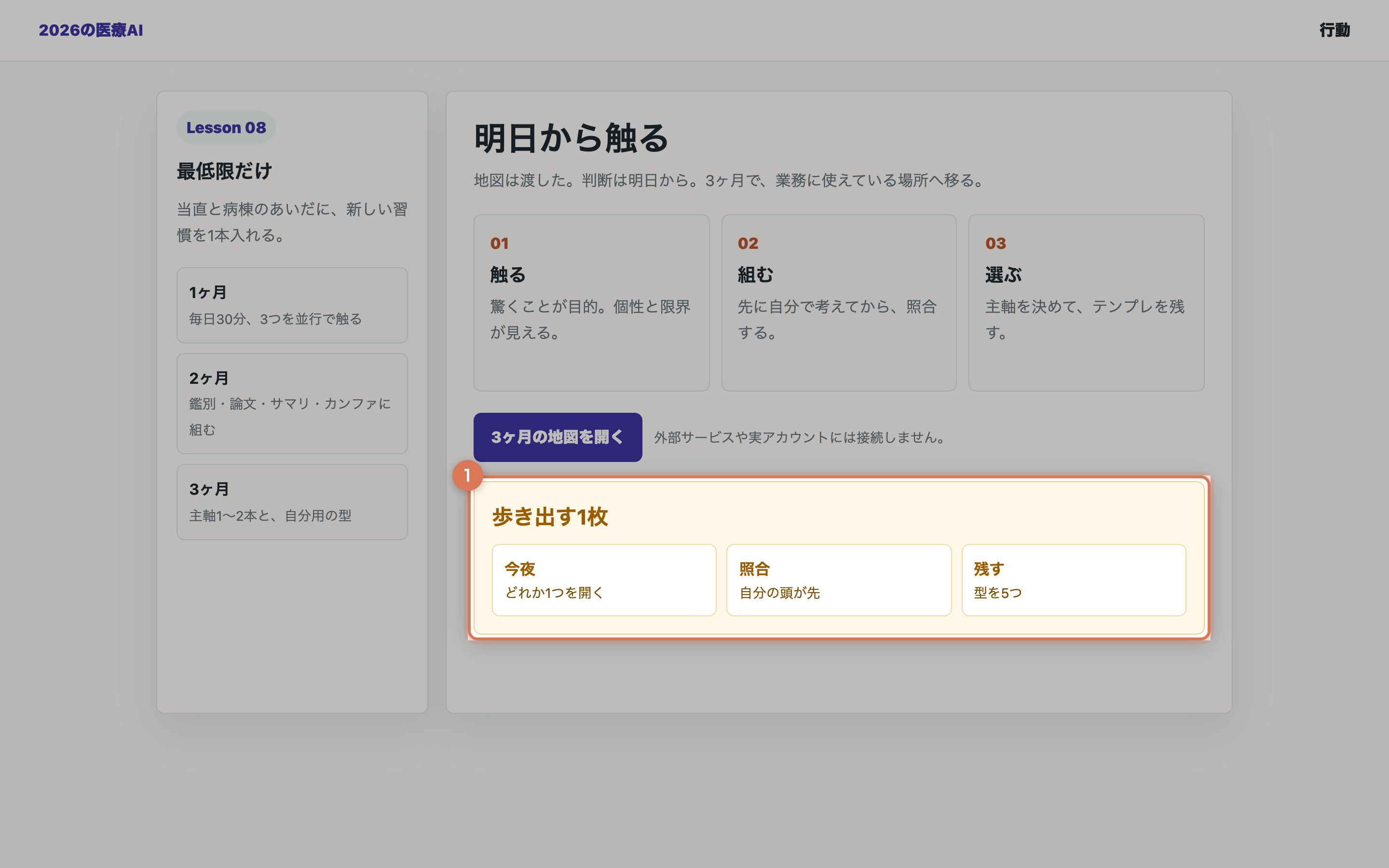 3ヶ月の地図を開いた教材用の整理画面