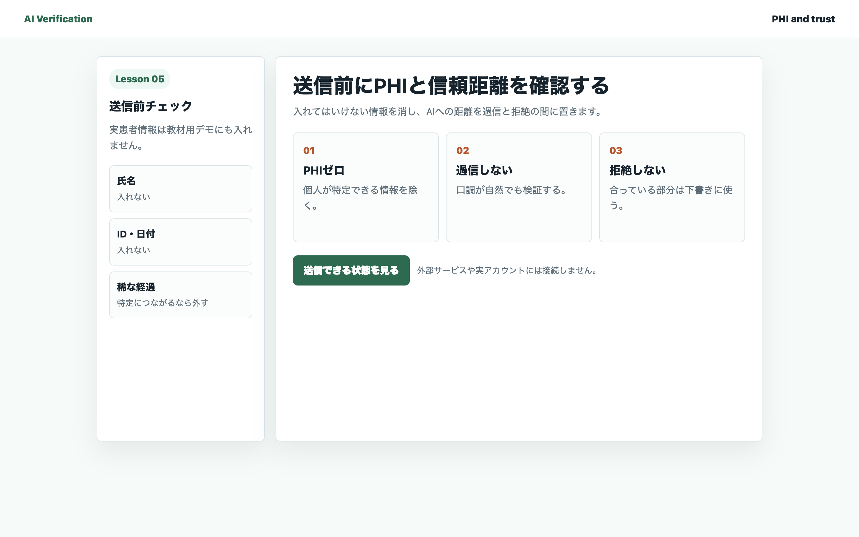PHI送信前チェックリストの画面