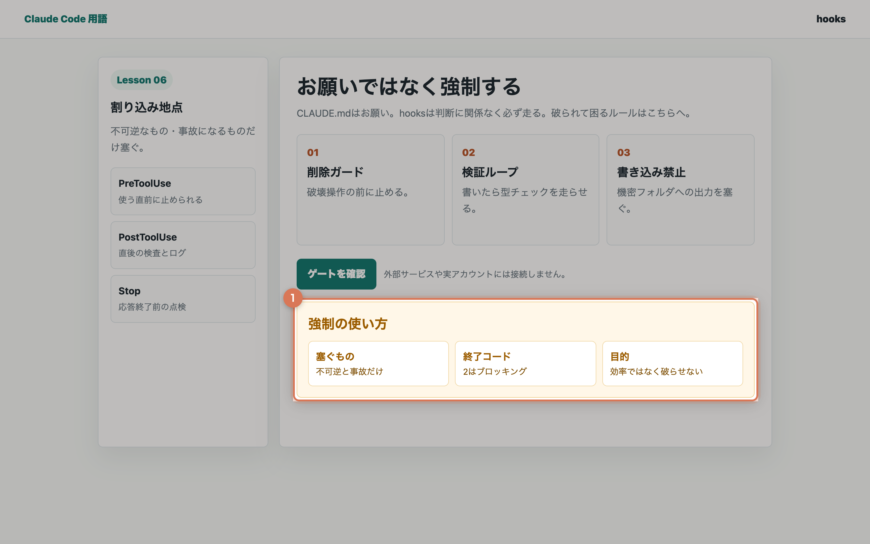 hooksのゲート確認結果