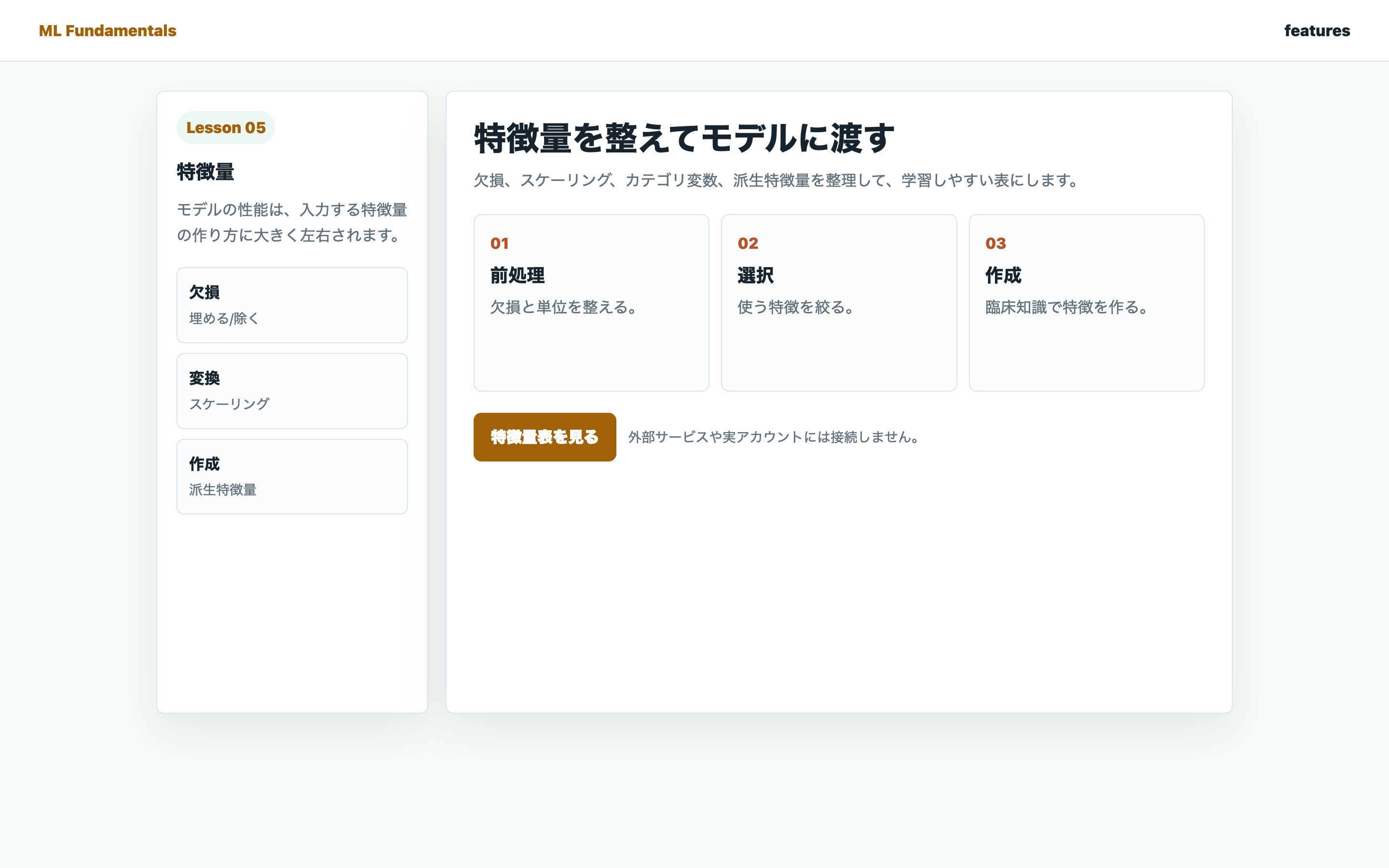 機械学習モデルに入れる特徴量表を前処理している実画面