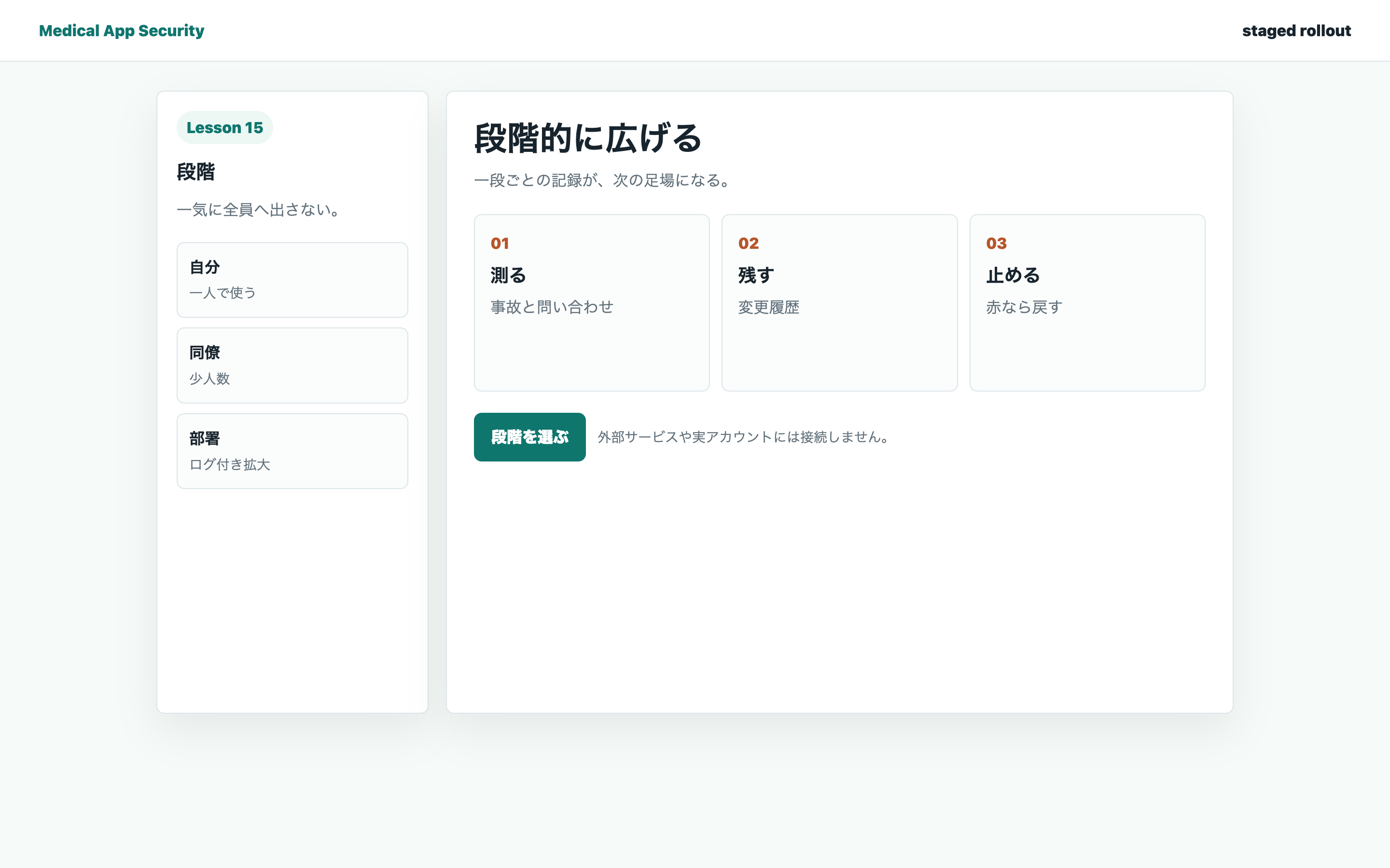 段階導入と説明責任の学習画面