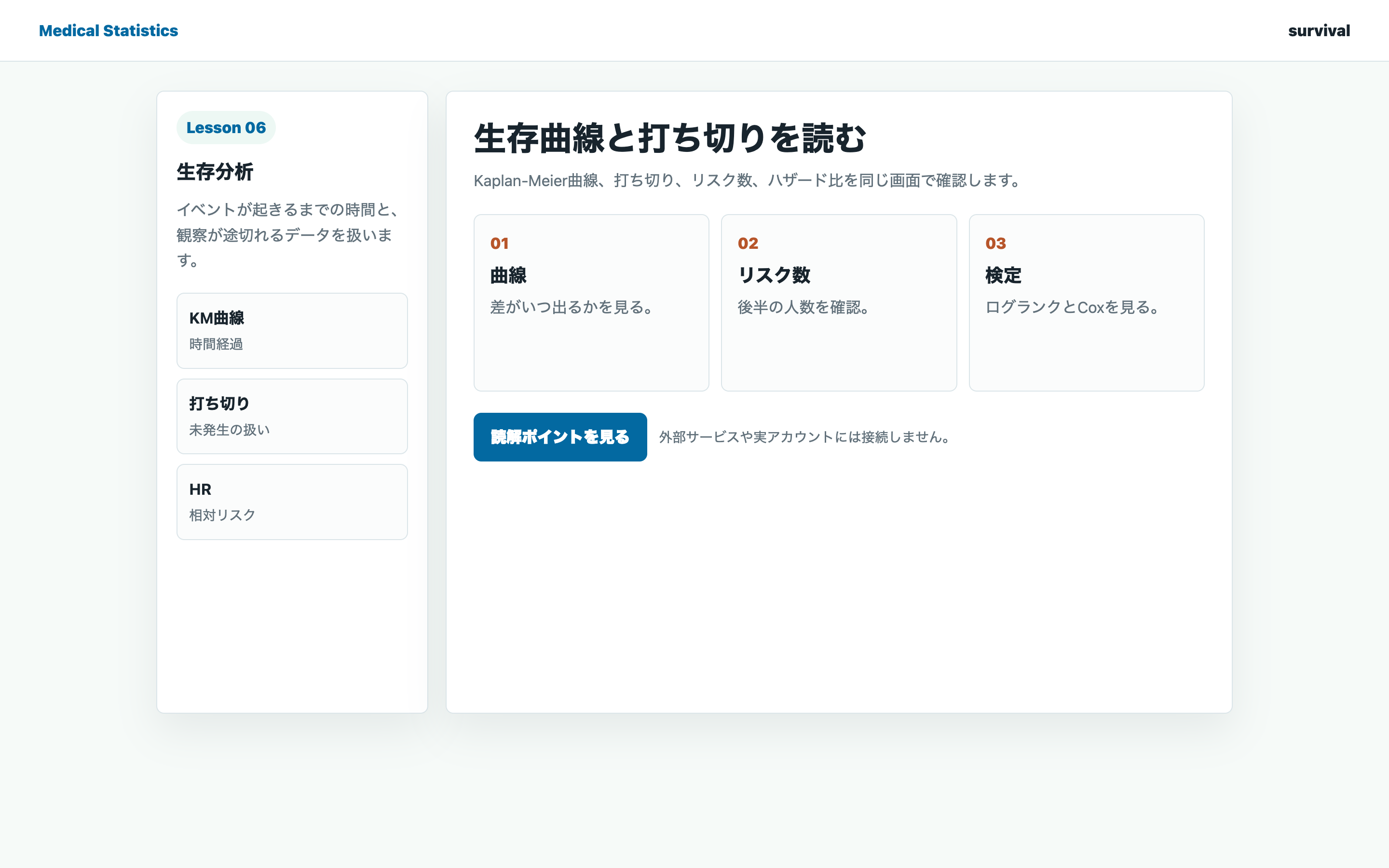 Kaplan-Meier曲線とリスク数を確認している実画面