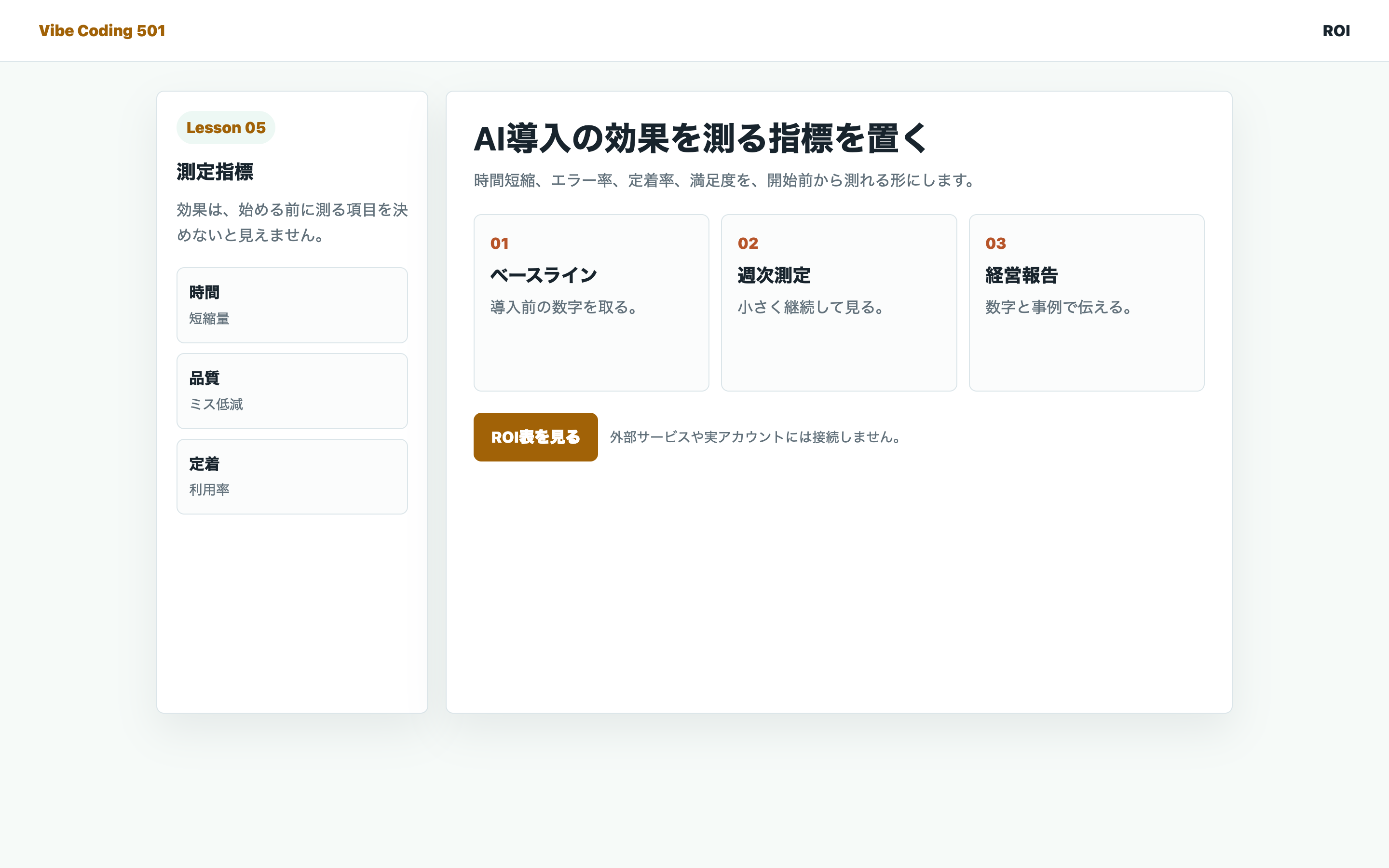 AI導入効果のROI指標を整理している実画面