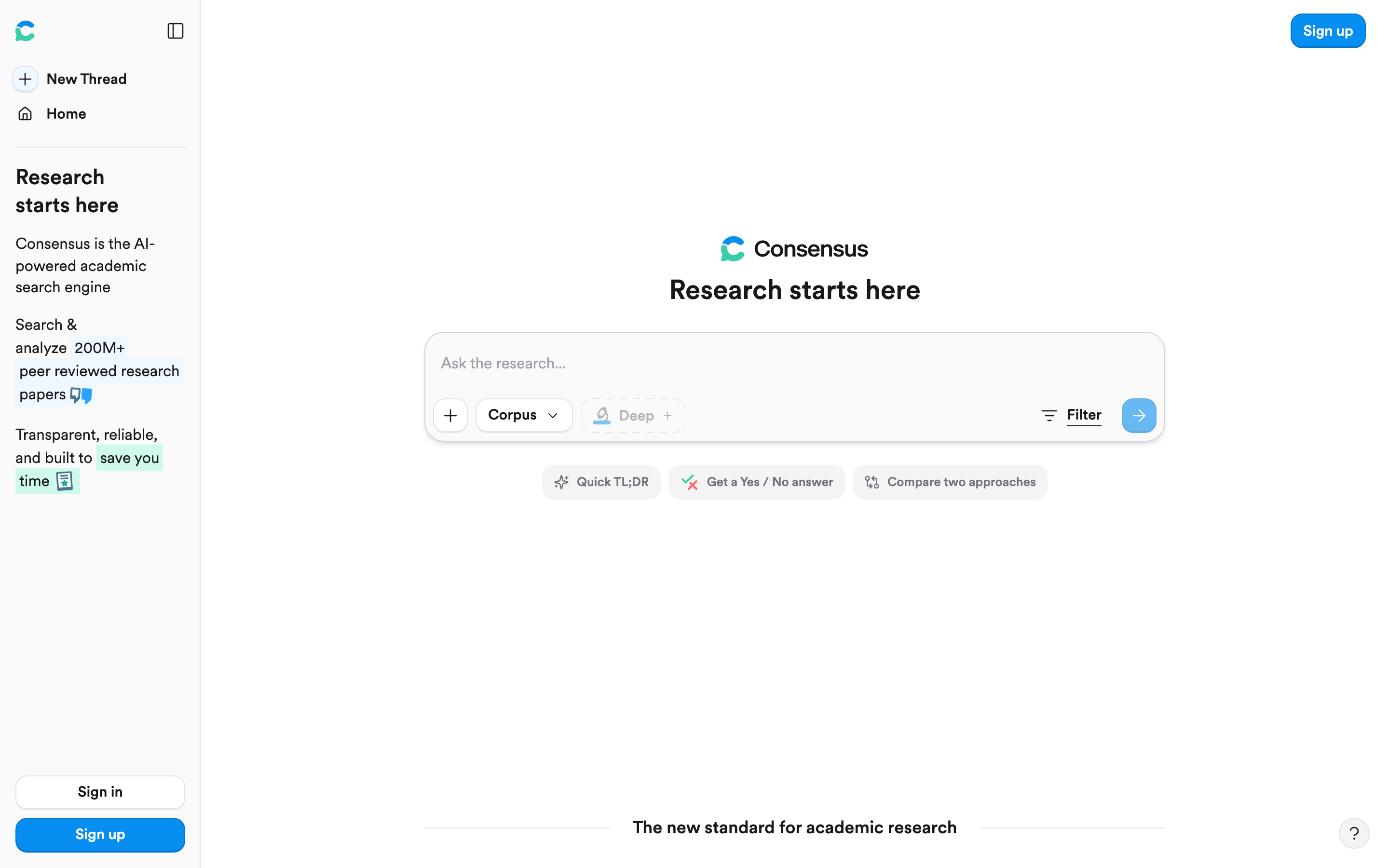 Consensusのトップ画面。