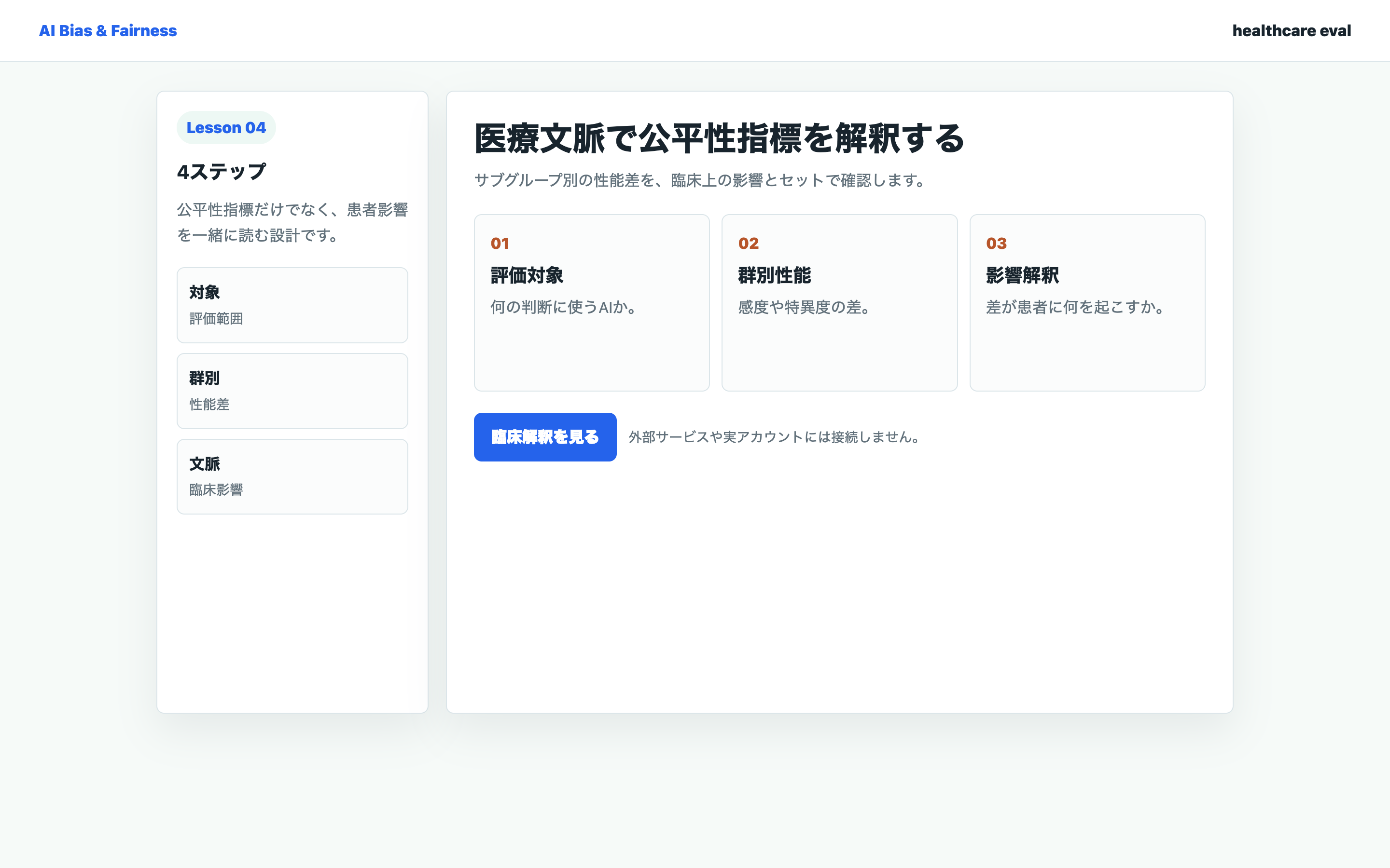 医療AIの公平性評価ステップを整理している実画面