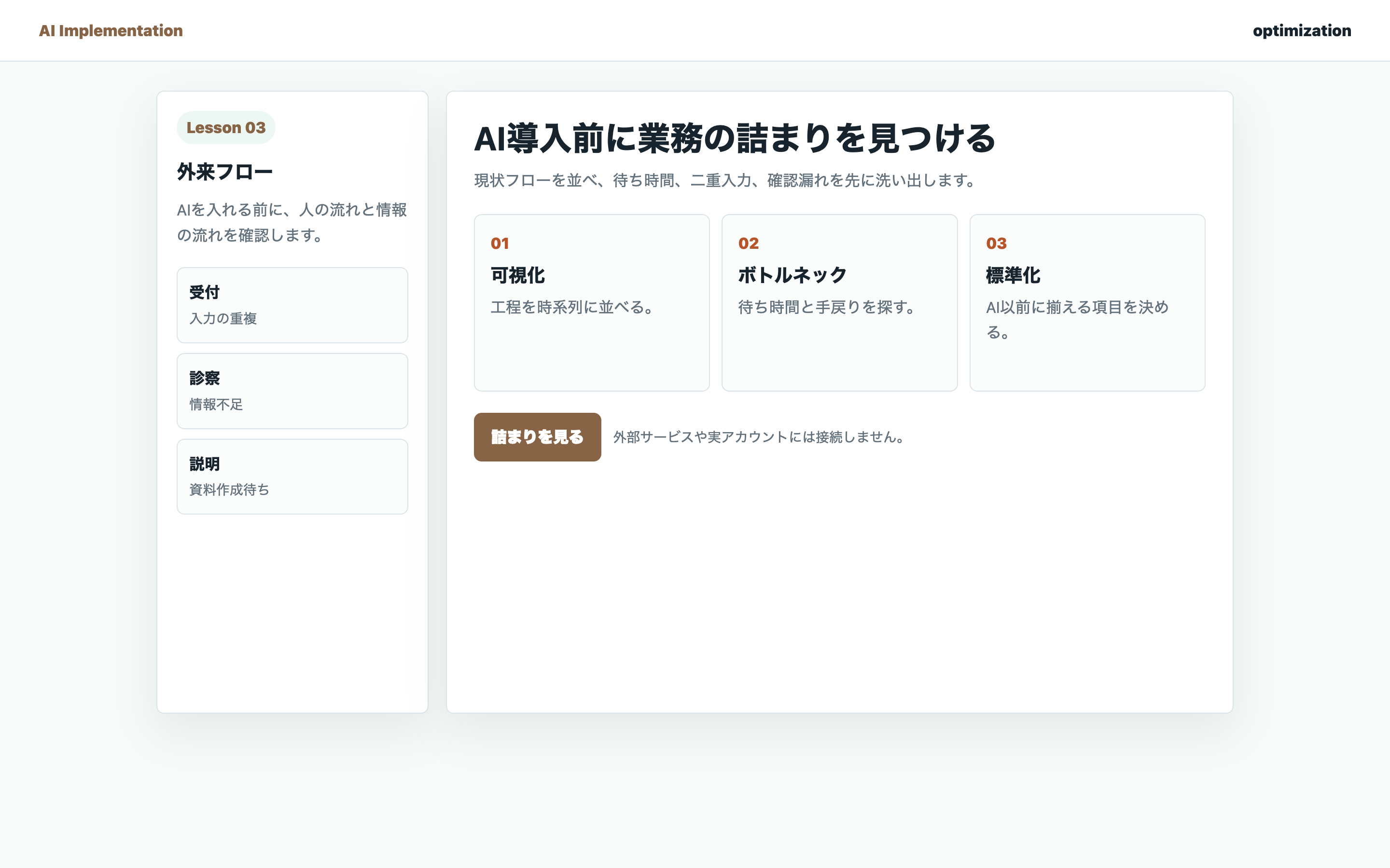 外来業務フローを工程ごとに整理している実画面