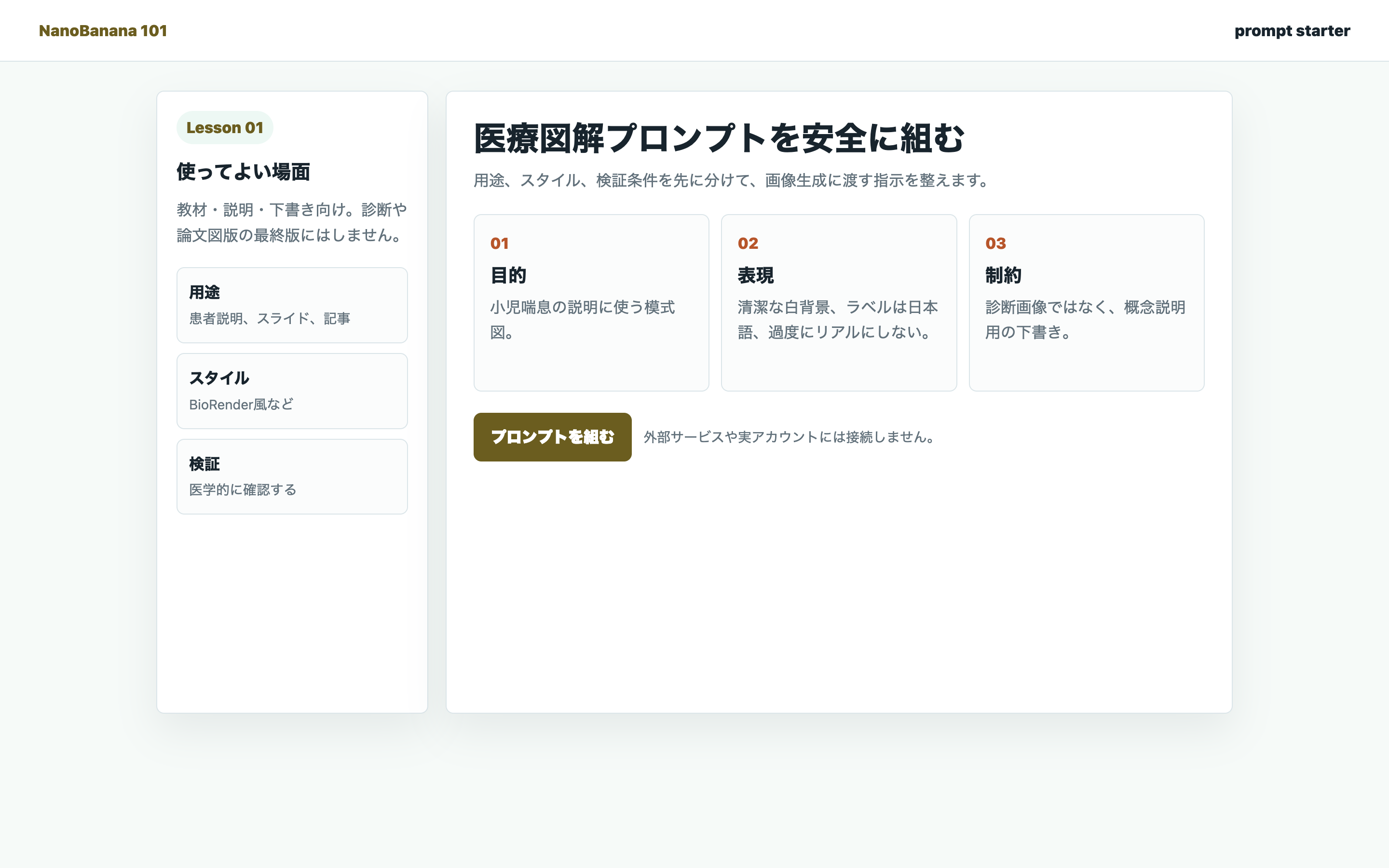 医療図解プロンプトを組み立てる画面